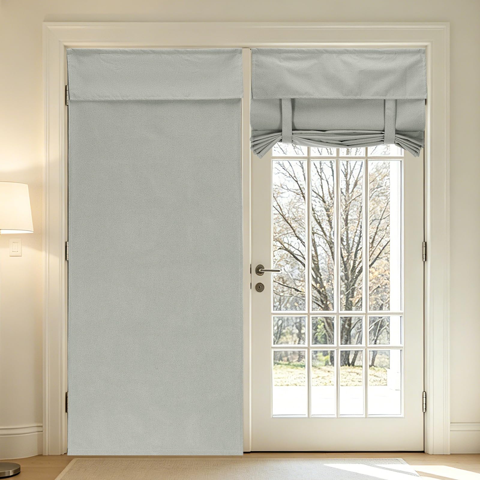 sourcing map 1 PC 100% Blackout Side Door Curtains, 66x203 cm French Door Window Curtain Thermal Insulated Tie Up Door Shade Decoration for Bedroom Kitchen Small Window, Light Gray