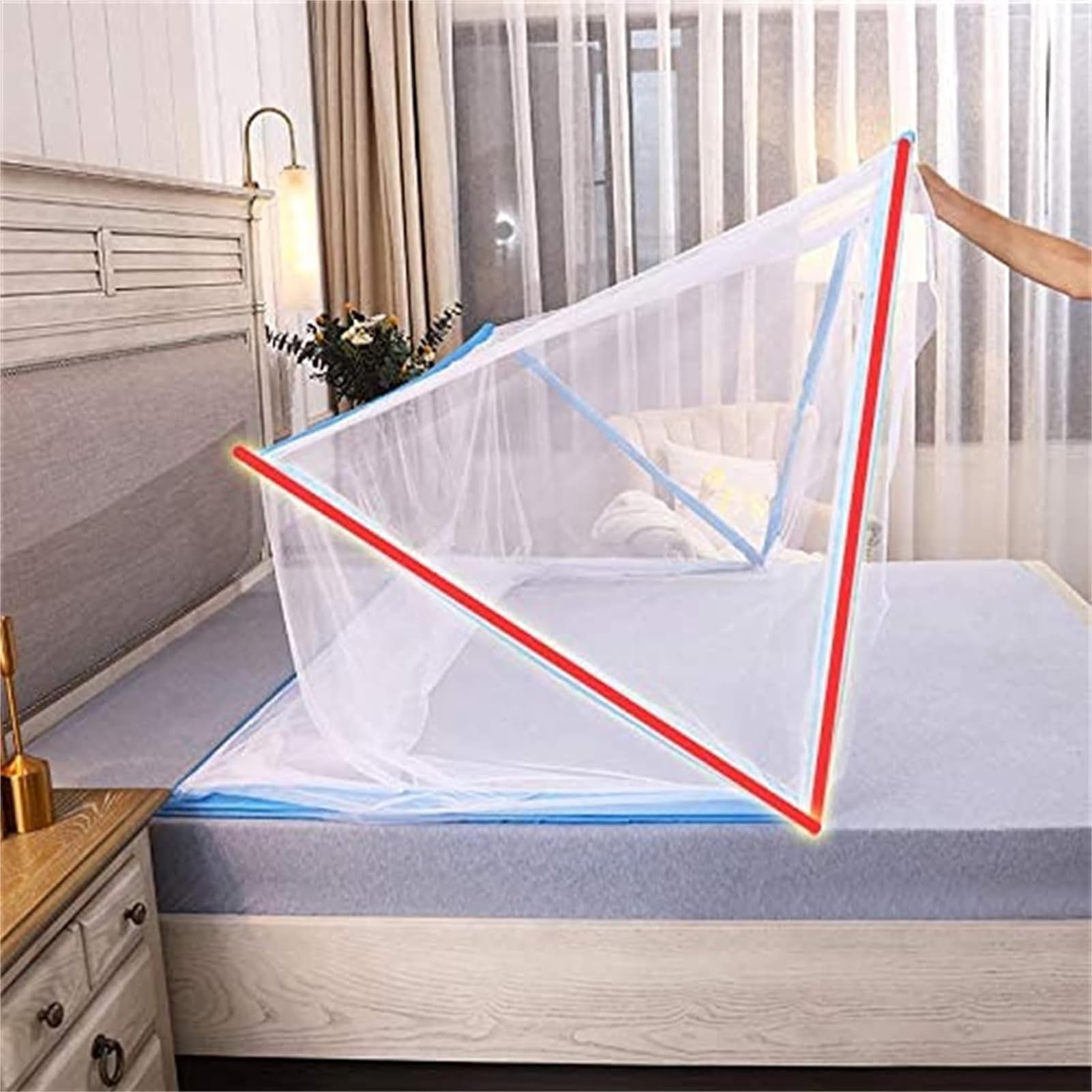 Zanzariera Ultraleggera Rete Pieghevole da Campeggio Portatile da Viaggio Casa Anti Zanzara Tenda Zanzariera Pieghevole,Blu,190 * 80 * 80cm