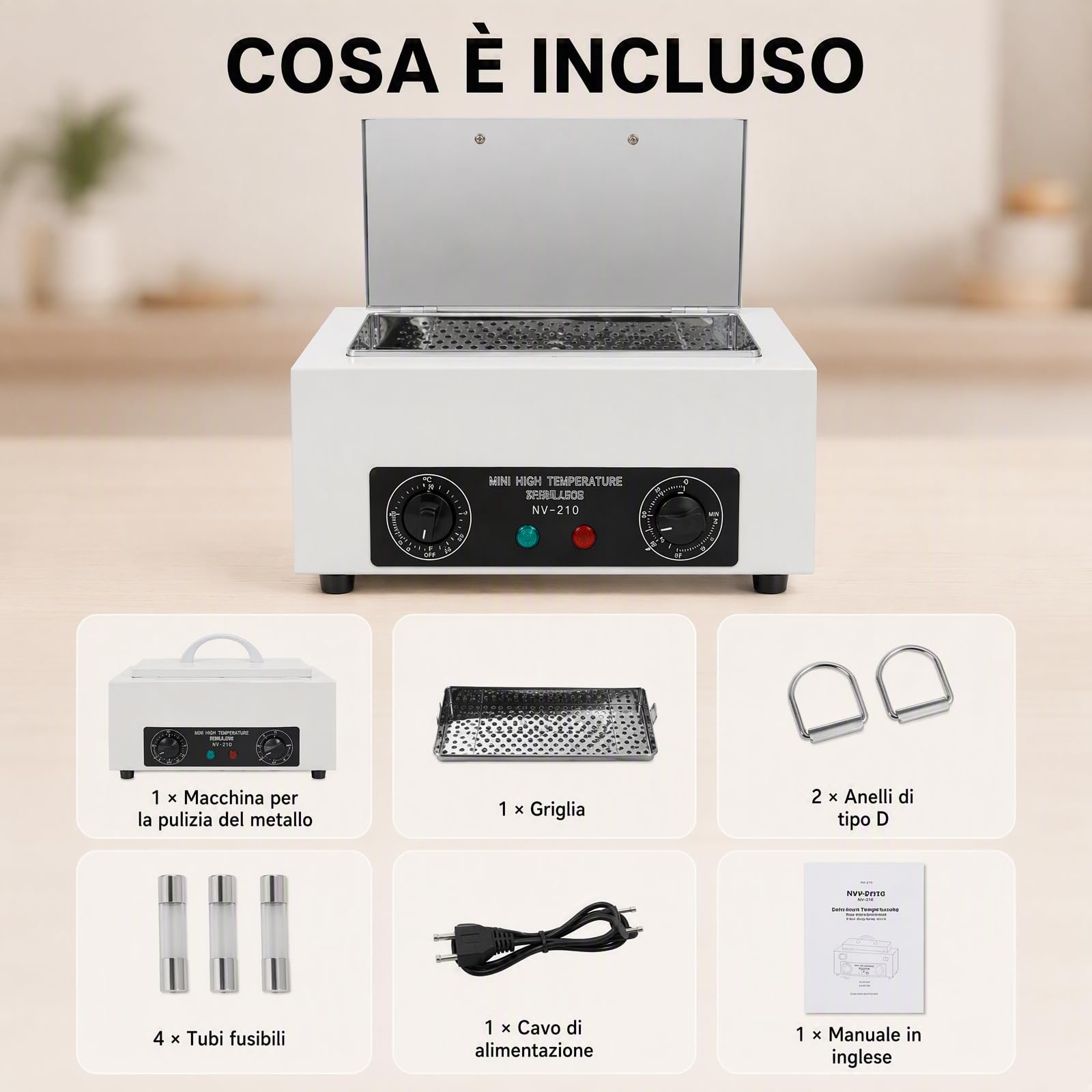 Esterilizador de Instrumentos 300W 220V Esterilizador de Aire Caliente con Temporizador y Luces de Visualización Claras, 2L Max. 220℃ Piano Autoclave para Salones de Belleza, Salones de Uñas, Barbería