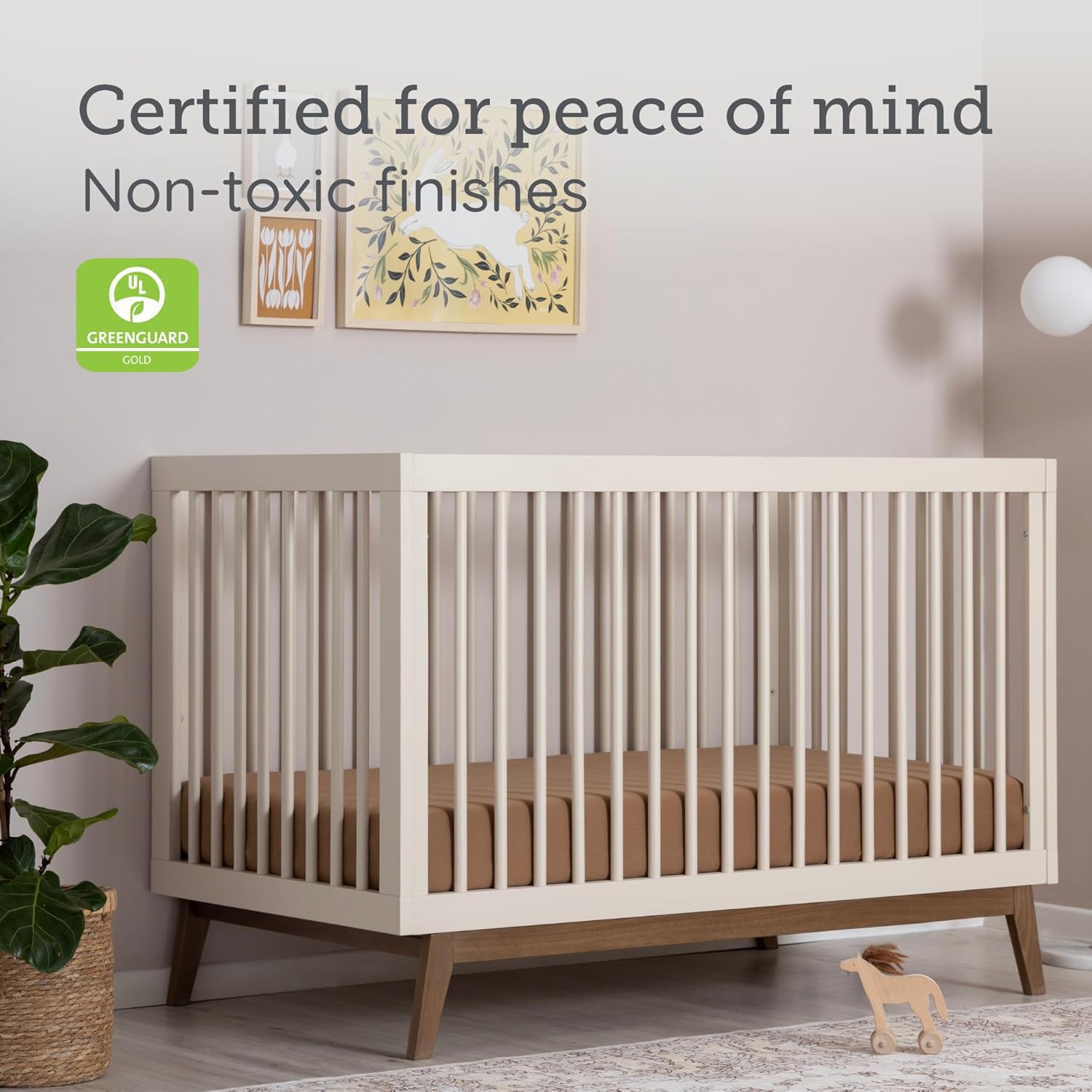 dadada Baby Soho 3-in-1 Convertible Wooden Crib to Toddler Bed - Made in Italy, GREENGUARD Gold Certified, Baby-Safe Finish, Handcrafted Beechwood, Modern Design, 3 Adjustable Heights (Almond Milk)