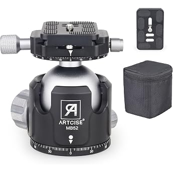 ARTCISE Heavy Duty Ball Head 52mm Dual Panoramic Low Profile Tripod Head and 2 x 6.35mm Quick Release Plates for Tripod Slider DSLR Camcorder Max Load 30kg