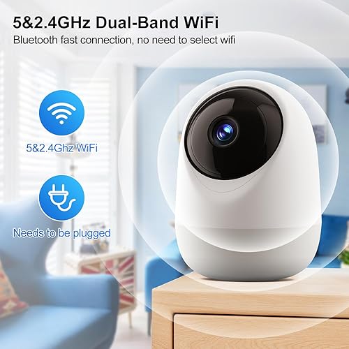Miniatura 6 de Cámara de seguridad para interiores, cámaras WiFi de 5 y 2.4 GHz para seguridad del hogar, detección de movimientosonido para bebémascotas,