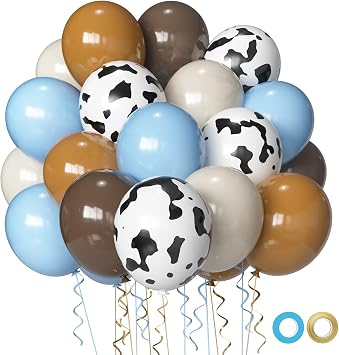 Blue Brown Cow Balloons Set,12Inch 60pcs Cow Balloon Brown and Blue Balloons for Farm Wedding Cow Themed Party Decorations