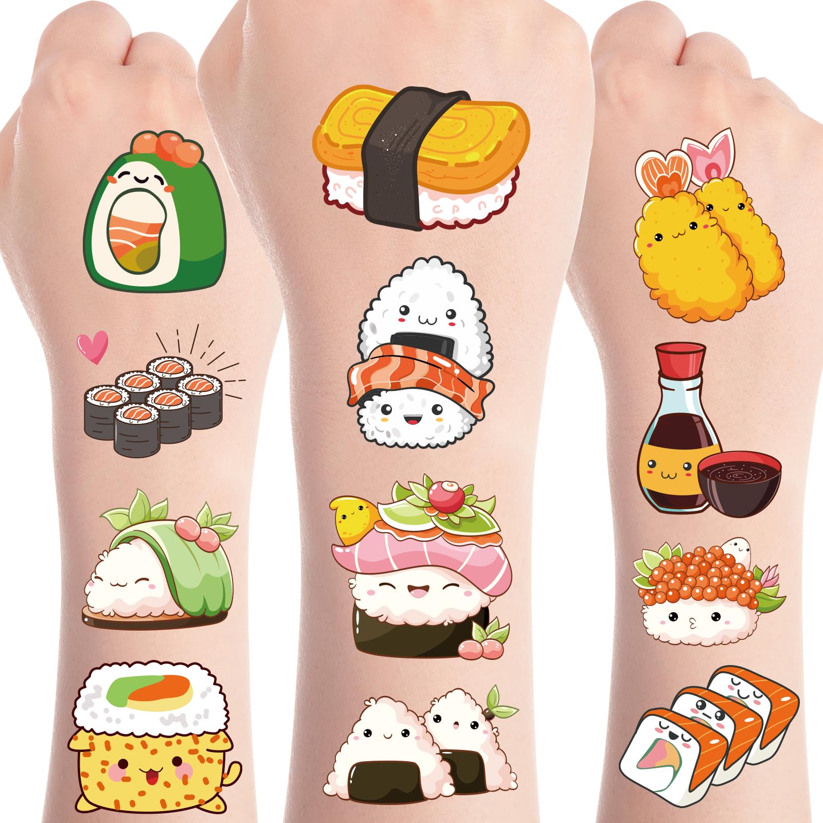 Sushi Temporary Tattoos Stickers, Japanese Theme Tattoo Stickers for Kids, Birthday Party Favors Goodie Bag Fillers Supplies Decorations, Classroom School Prizes Rewards Gifts(6 Sheets)