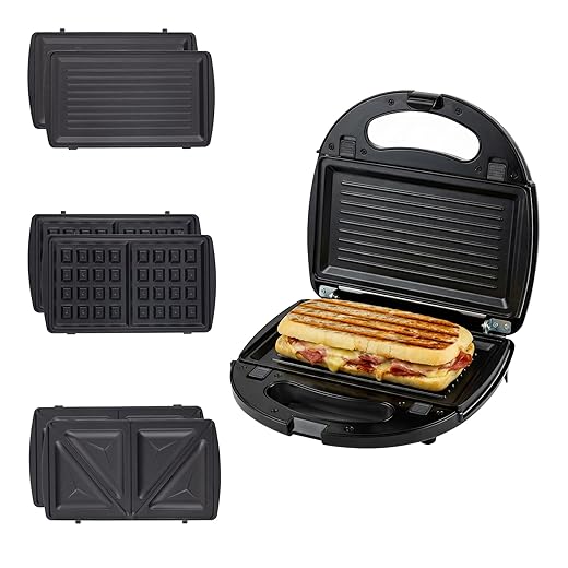 Ovente Electric Indoor Sandwich Grill and Waffle Maker Set with 3 Removable Non-Stick Plates, 750W Kitchen Essentials Perfect for Breakfast Sandwiches Grilled Cheese Bacon and Steak, Black GPI302B