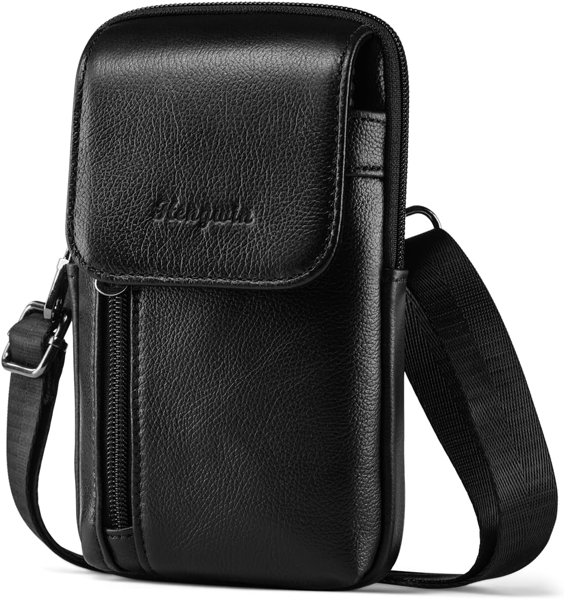 Top Grain Crazy Horse Leather Phone Holster Waist Pouch with Belt Clip Belt Loop Shoulder Strap, Mini Crossbody Cell Phone Purse for Men, Belt Bag for Travel, Outdoor, Daily Use (Coffee)