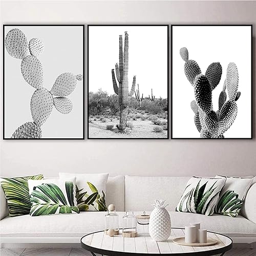 Miniatura 3 de VLOLIFE Lienzo minimalista nórdico de plantas verdes suculentas, arte en lienzo, póster de cactus blanco y negro, pinturas de pared, sala de estar,