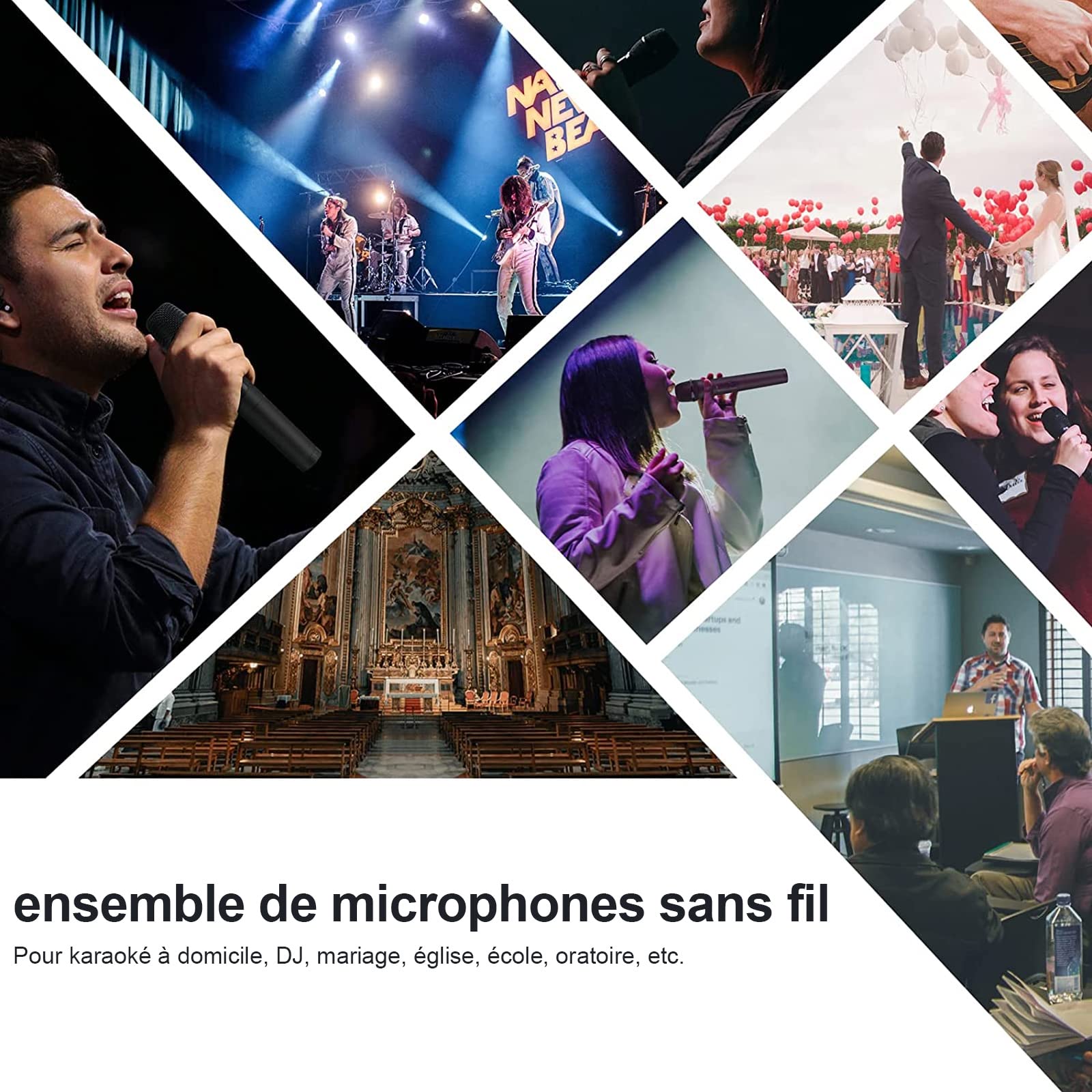 Phenyx Pro Système de Micro sans Fil, micros sans Fil VHF 4 canaux, avec 4 Microphones dynamiques Portables, récepteur en métal, Longue portée, Microphone pour Chanter, karaoké (PTV-2000A)