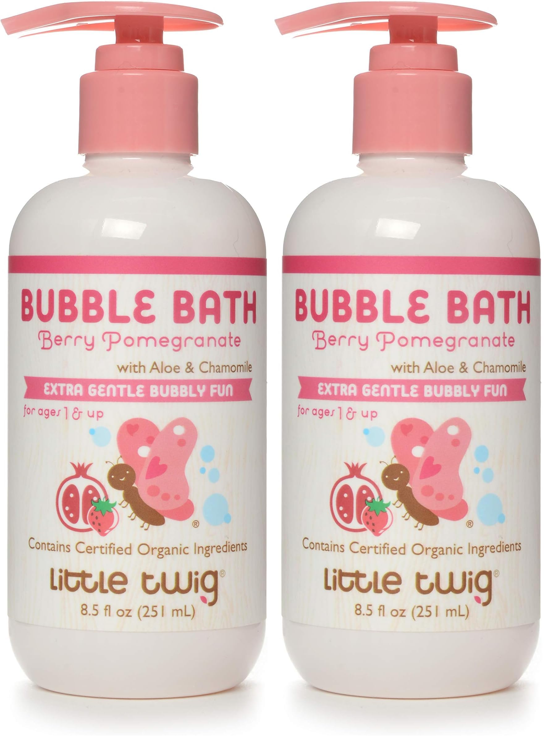 Little Twig Bubble Bath, Baby Bath Essential with Natural Plant Derived Formula, Vegan, Gluten-Free, Paraben-Free, Berry Pomegranate Scent, 8.5 fl. oz. (Pack of 2)