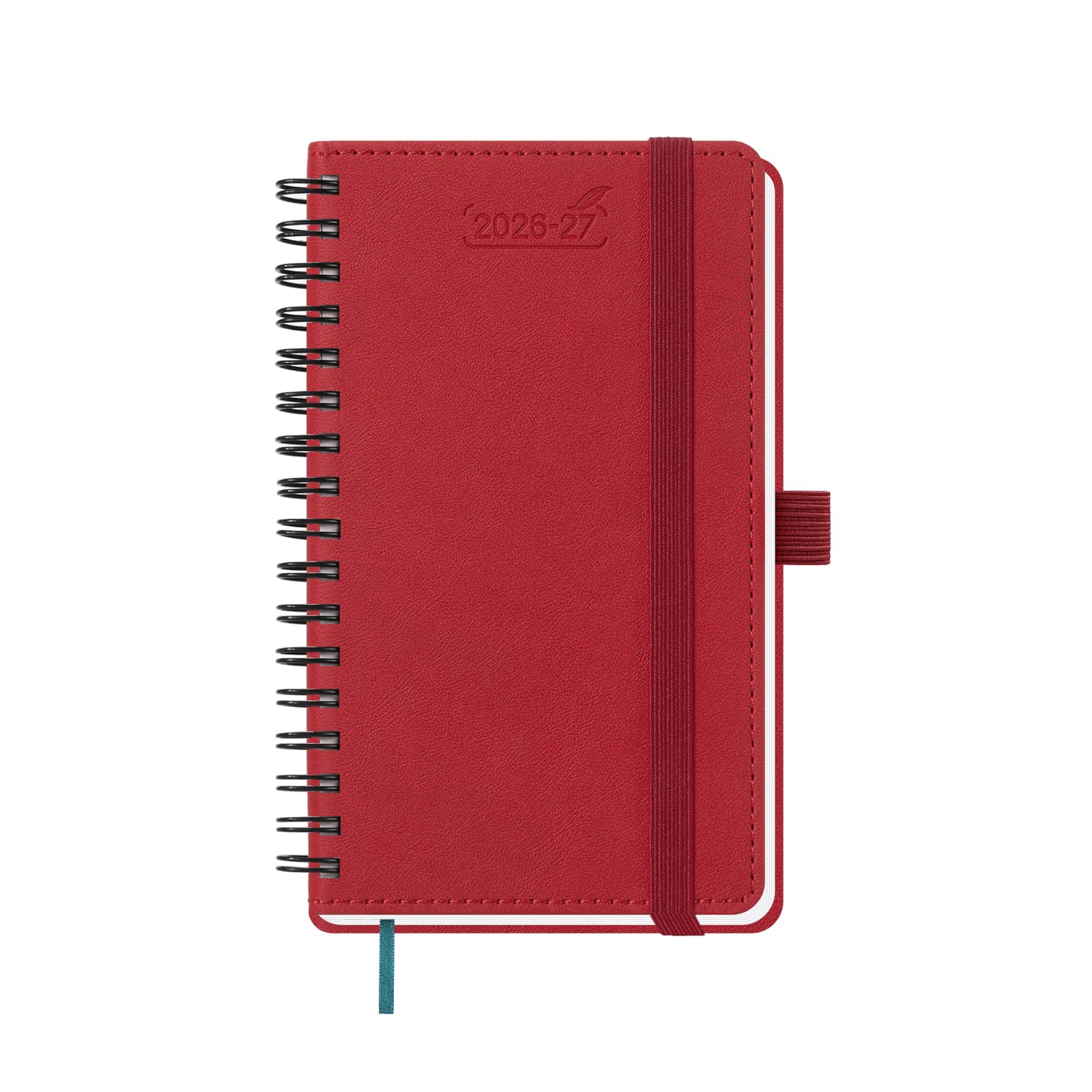 BEZEND Kalender 2026 2027 Klein Wochenplaner A6, 18-Monate TaschenKalender Juli 26-Dez 27, BuchKalender Ringbuch PU-Leder Softcover mit Stifthalter, Rot