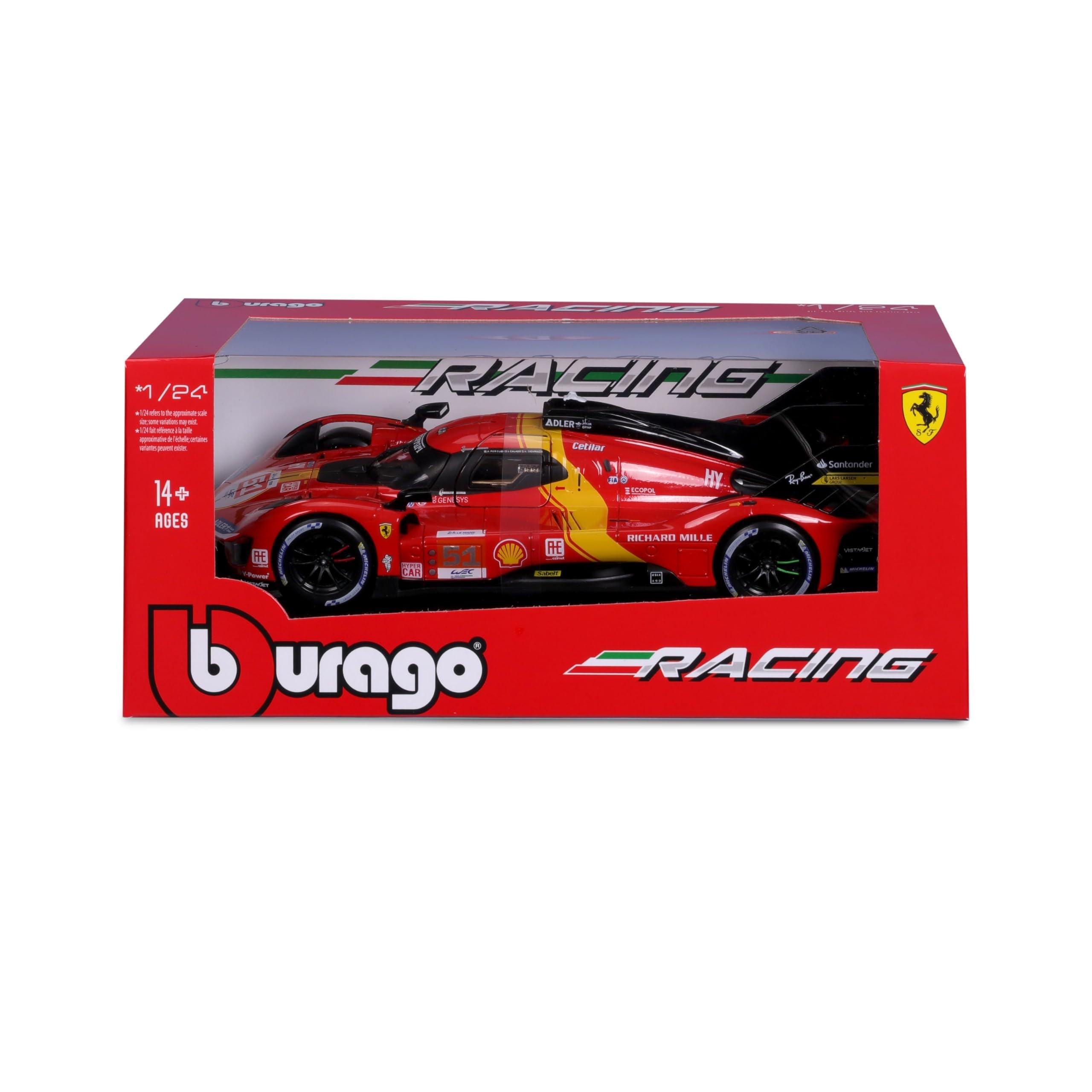 Bburago - Ferrari 499P 24H LMH Hypercar 2025#51 with Display Case, 1:43 Scale Diecast Car, Detailed Le Mans Replica, Officially Licensed by Ferrari, Recommended Age 14+