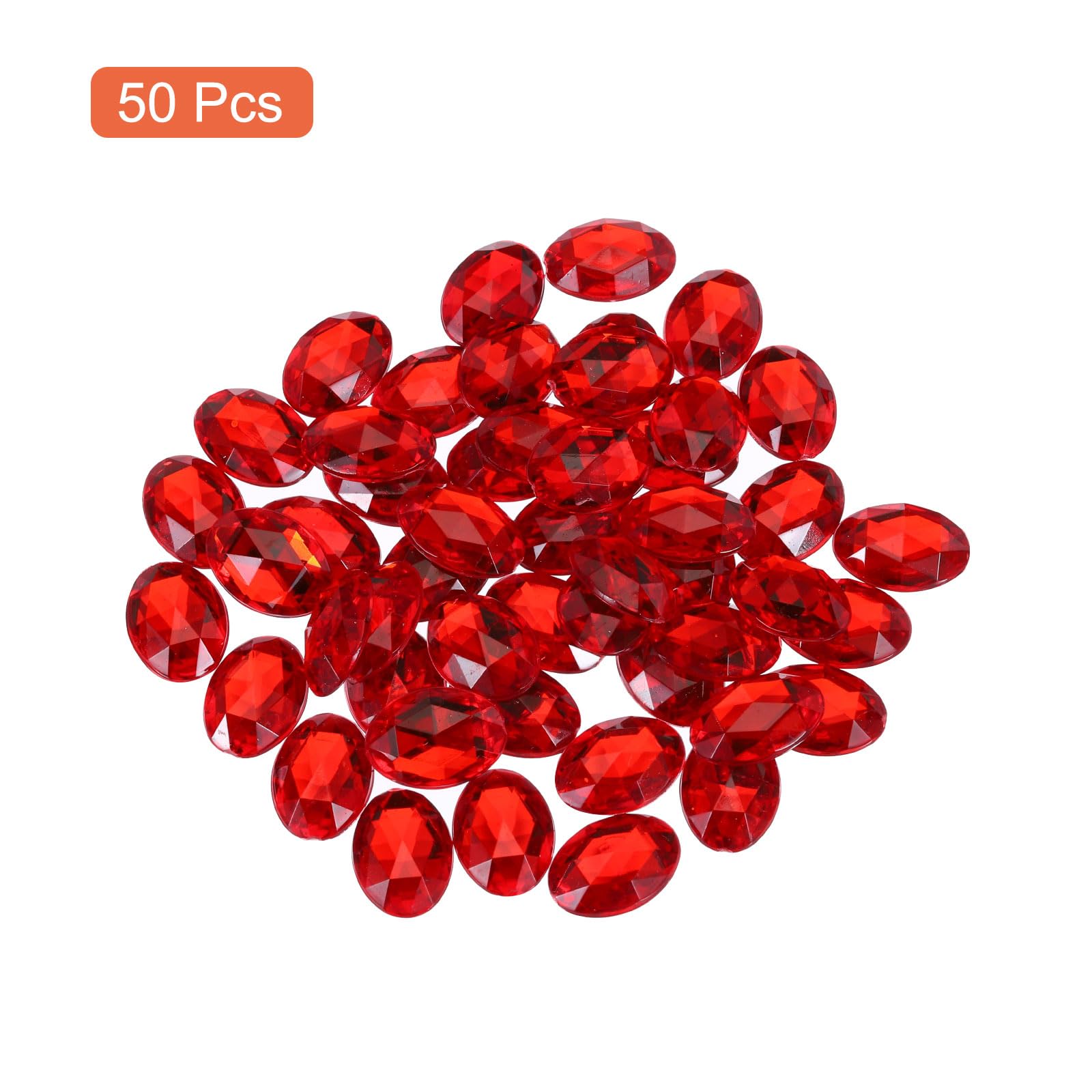 QUARKZMAN 50 Piezas Gemas Ovaladas de Acrílico 13x18 mm con Parte Trasera Plana Piedras de Imitación para Manualidades Bisutería Pintura Facial Decoración de Bodas Color Rojo