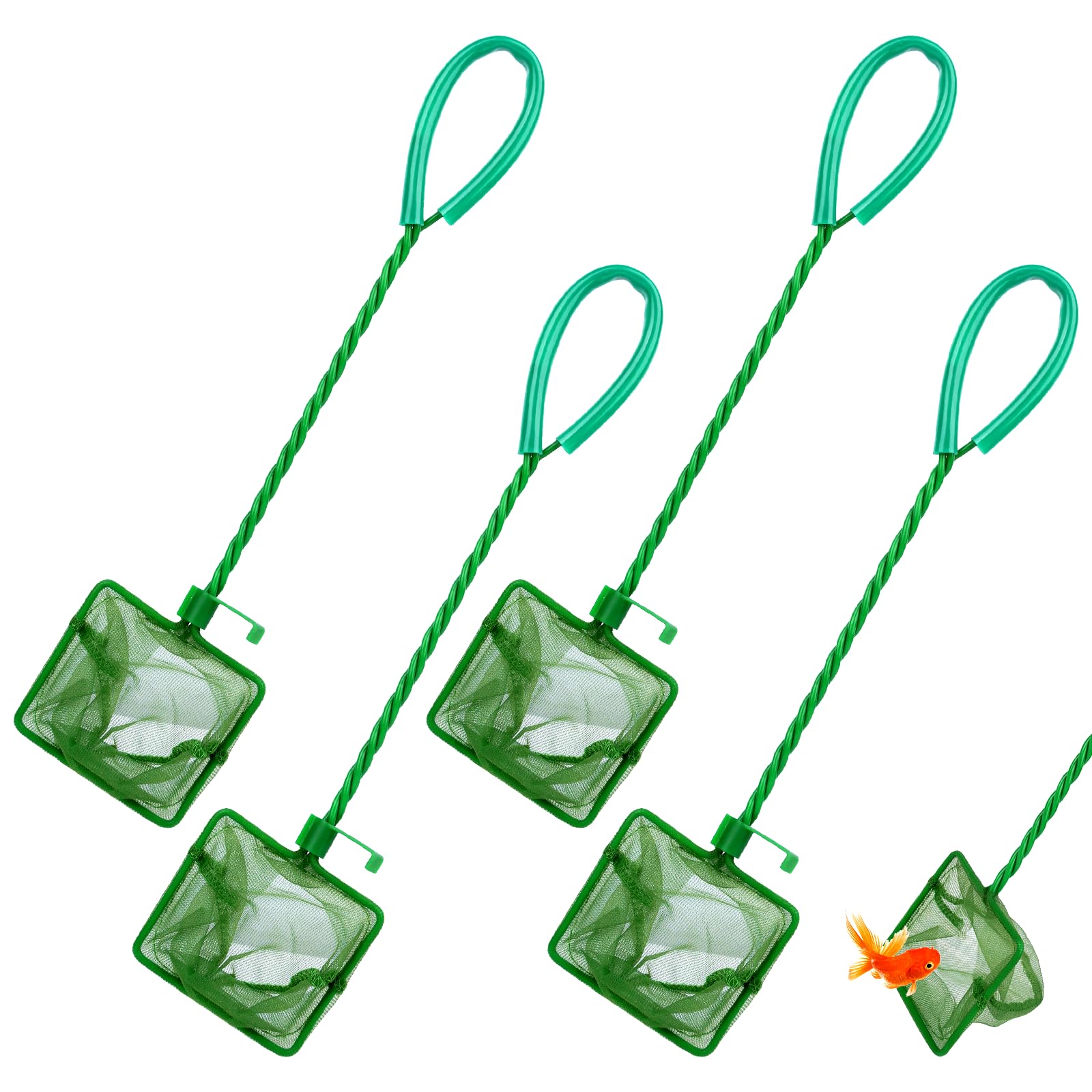4Pcs Fish Net Aquarium, Fish Tank Net, Fishing Nets for Ponds, Square 3 Inch Fine Mesh with Hook Up, For Catching Small Fishes, Shrimps or Cleaning Aquarium
