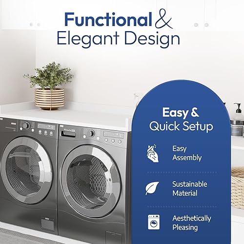 Miniatura 7 de OfficeSimpli Washer Dryer Countertop, Made in USA, Non-Slip Pads, Easy Clean, Laundry Room Essentials and Decor, Washer Dryer Wood Top for Blanco