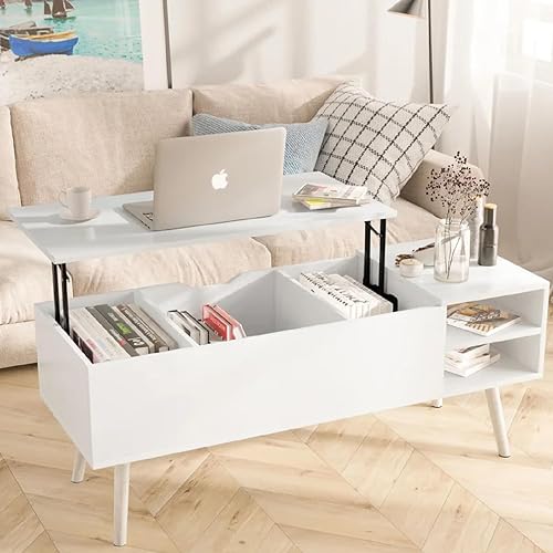 Miniatura 3 de Mesa de Centro con Parte Superior Elevable de Madera con Compartimento Oculto y Estante de Almacenamiento Ajustable Mesa de Comedor de Mesa con