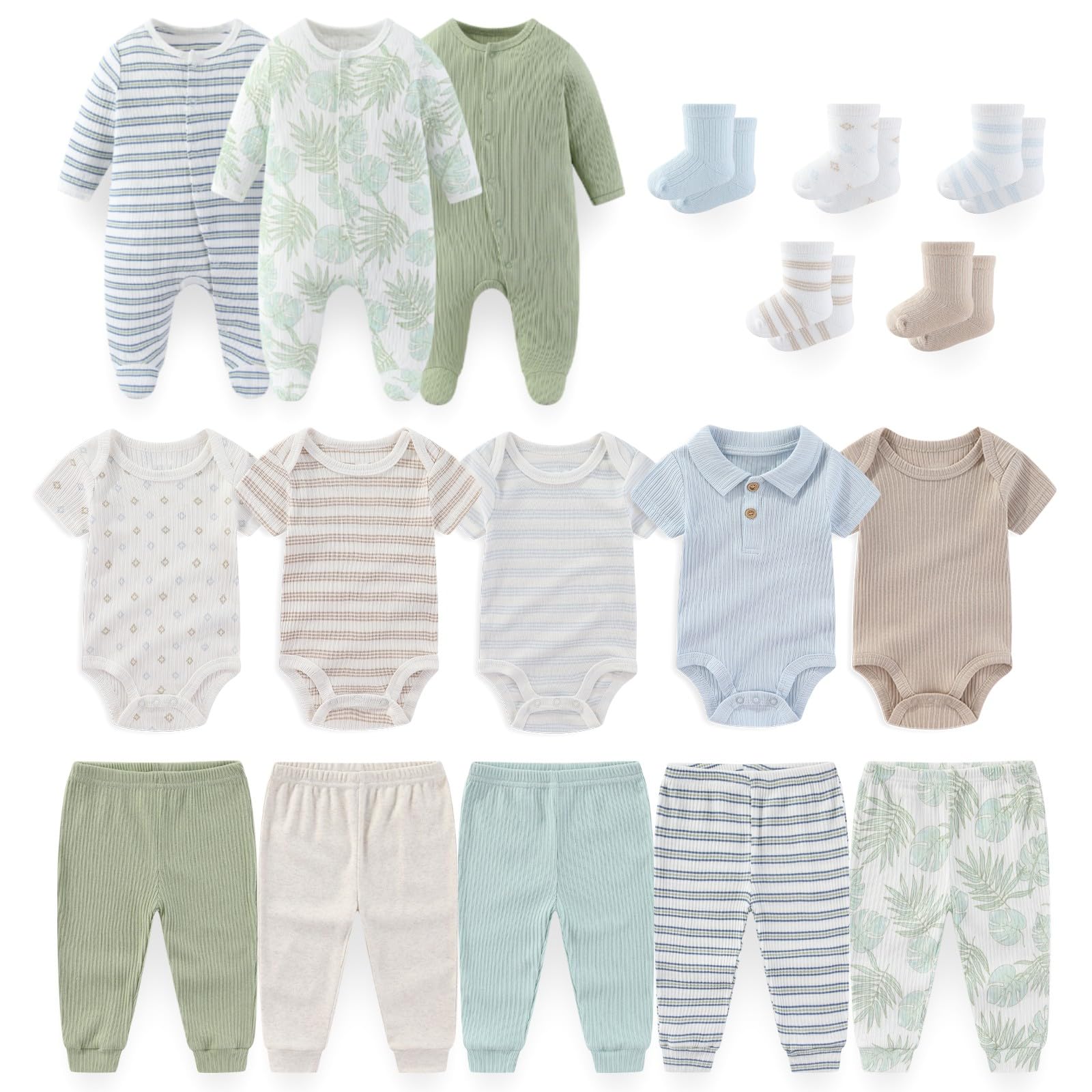 Baby Boy Girl 18 Pack Layette Set Cotton Infant Unisex Clothes and Accessories New born Essentials Clothing Sets