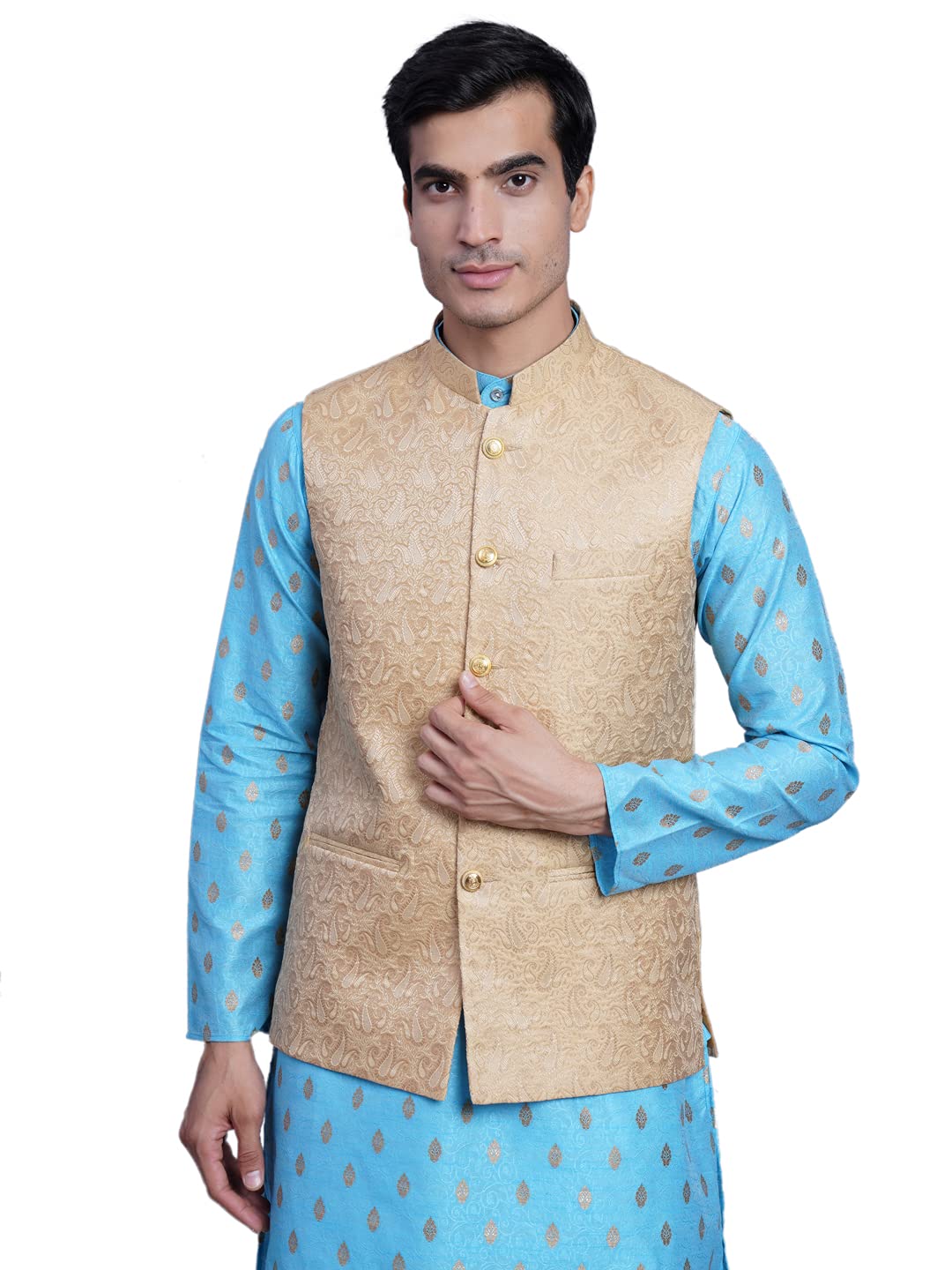 wintage Men's Banarsi Rayon Cotton Bandhgala Festive Nehru Modi Jacket Waistcoat-picture-41