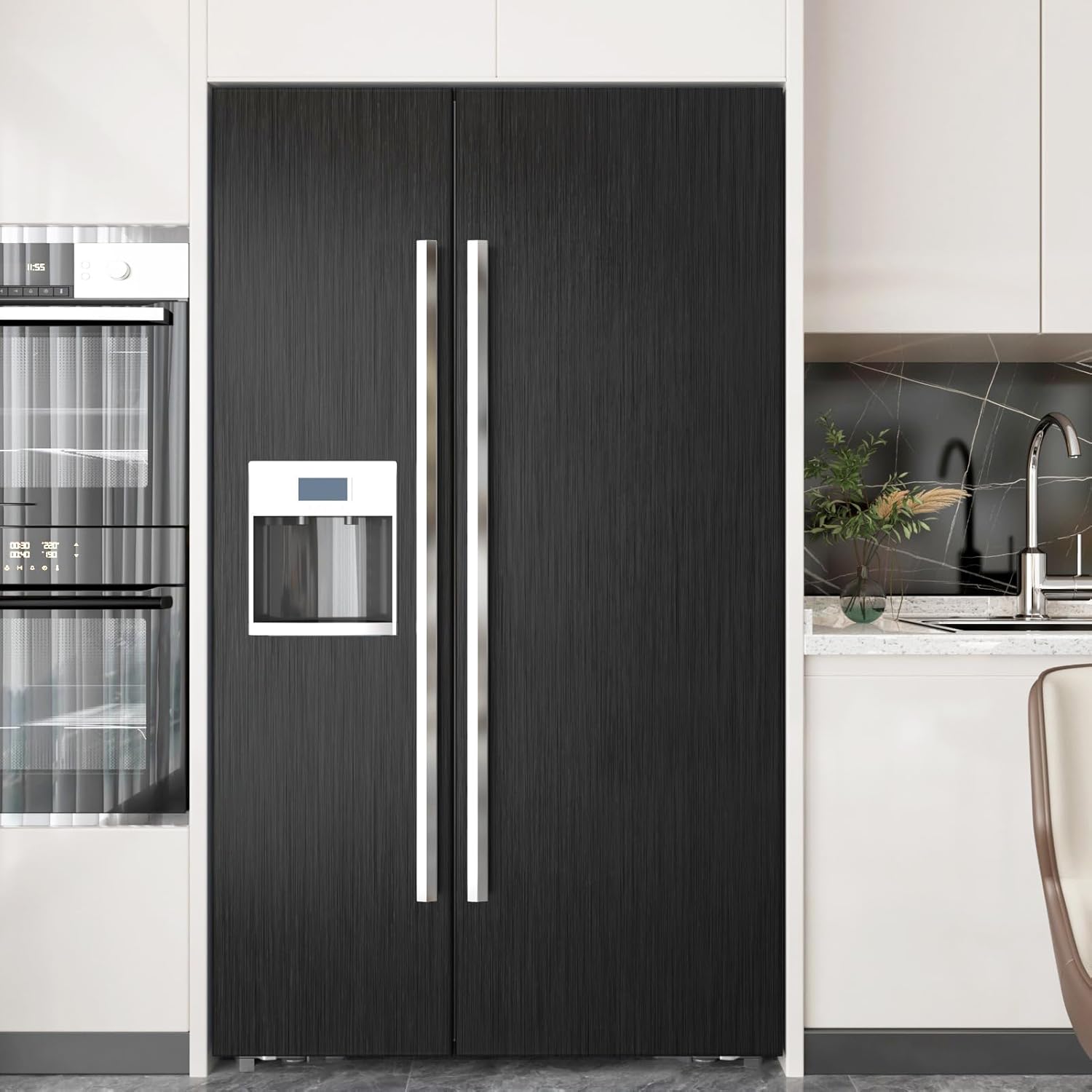 Black Stainless Steel Wallpaper Peel and Stick Backsplash Refrigerator Wrap Metallic Black Contact Paper for Cabinets Countertops Modern Furniture Upgrade Metal Wallpaper Removable Film 24"×354"