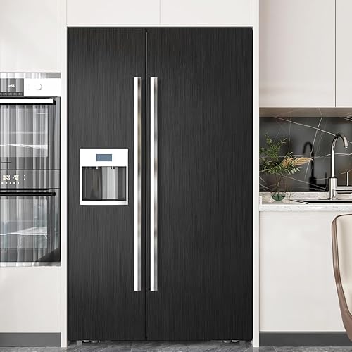 Miniatura 3 de Papel tapiz metálico de acero inoxidable negro para despegar y pegar para el refrigerador, 24 x 118 pulgadas, papel adhesivo negro metálico para