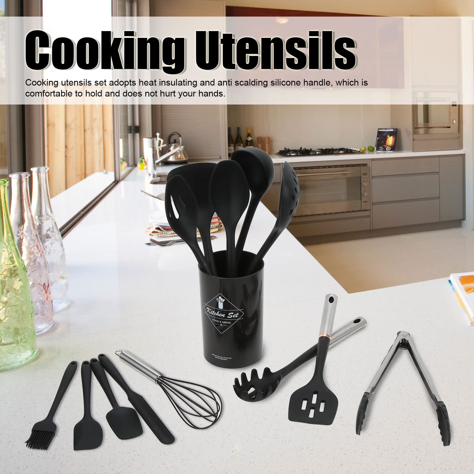 Set Utensili da Cucina in Silicone, Set Utensili da Cucina in Silicone 14 Pezzi, Set Utensili da Cucina Resistenti Al Calore con Maniglia e Supporto Comodi, Set Utensili da Cucina Antiaderenti