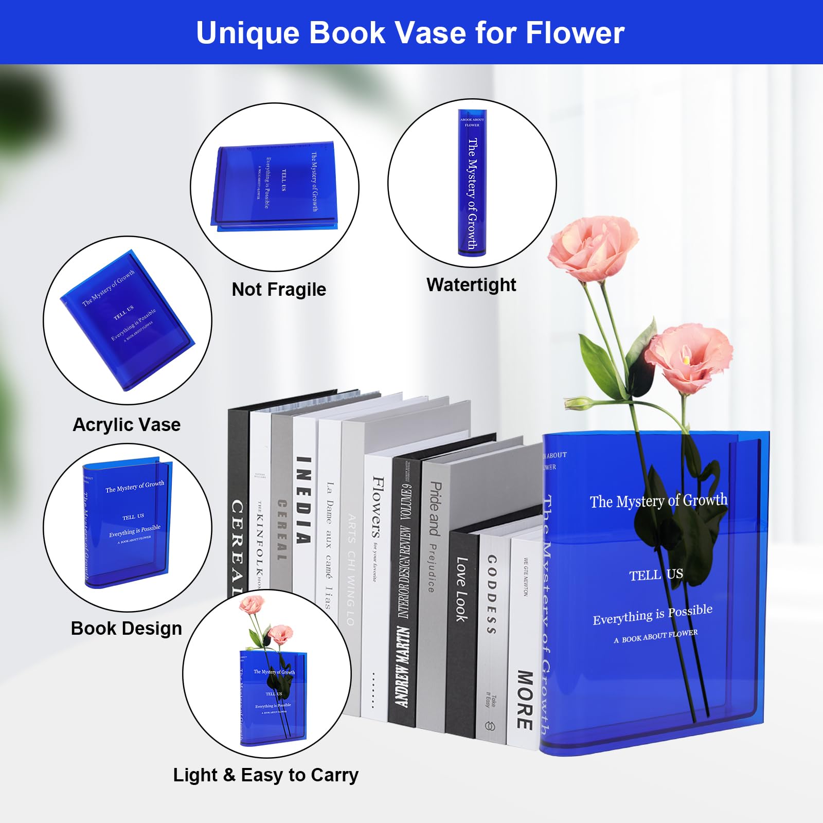 Vaso Trasparente, Wbbrbbr Libro Vaso Trasparente Vaso per Fiori, Libro Chiaro Fiore Vaso, Acrilico Libro Vaso Decorazione Tavolo Soggiorno per Arrangementi Floreali E Decorazione Domestica