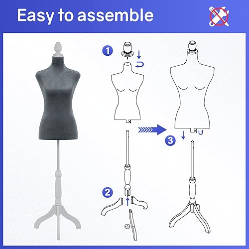 Miniatura 5 de Maniquí femenino, forma de vestido ajustable de altura de 50 a 63 pulgadas, maniquí de torso con trípode de madera para coser ropa, exhibición de