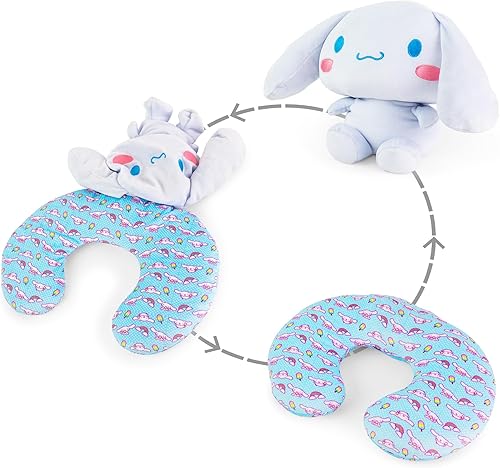 Sanrio Cinnamoroll - Almohada cervical reversible y felpa para adultos, esenciales de viaje para un apoyo extra cómodo en aviones, automóviles