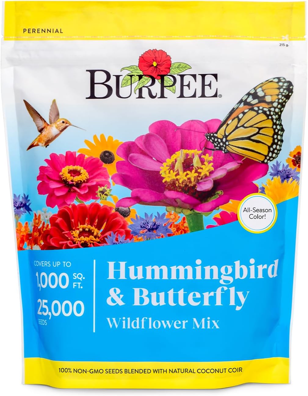 Wildflower 25,000 Bulk, 1 Bag 18 Varieties of Non-GMO Flower Seeds for Hummingbirds and Butterflies