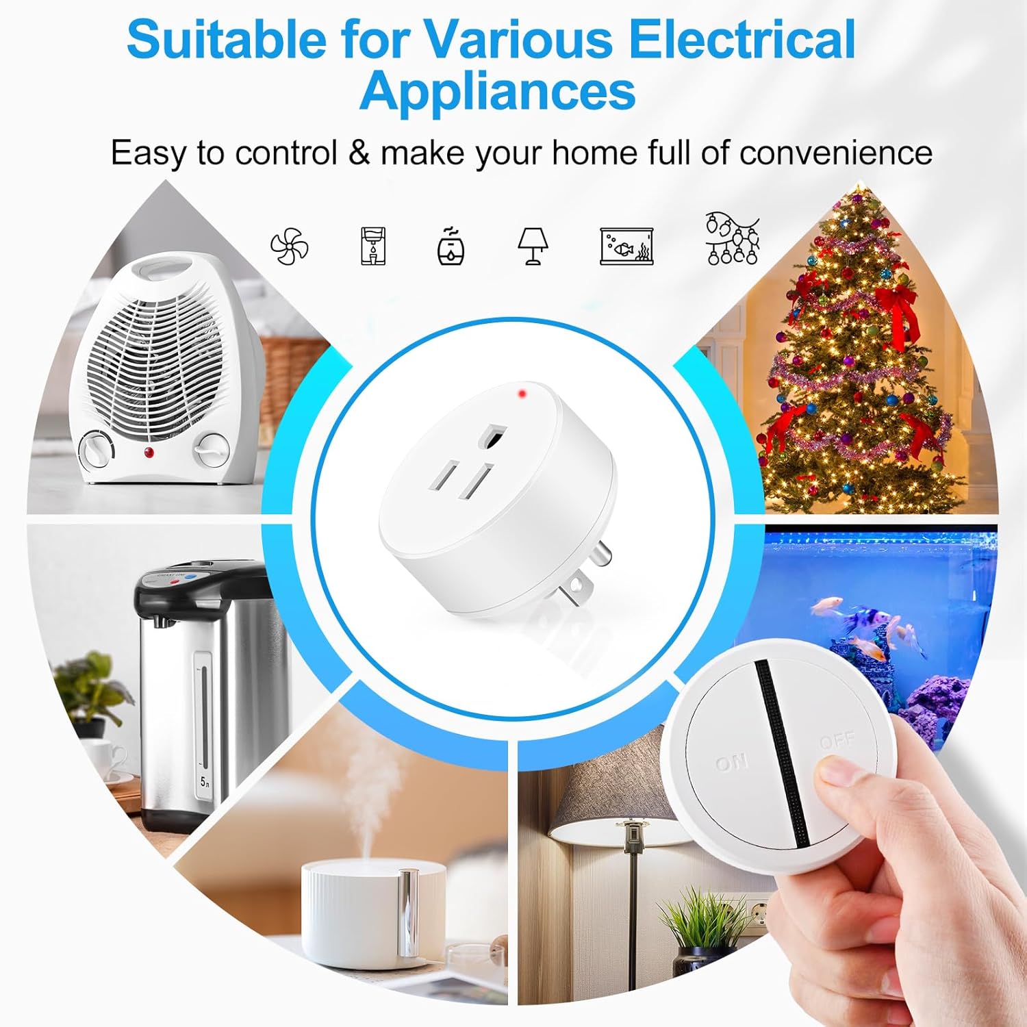 Greencycle Wireless Remote Control Outlet Plug with Switch,On Off Outlet Switch for Light,15A,Renmote Control for Indoor Lights,Lamps,Household,300ft Long Range,No Wiring,Appliances,White,8PK