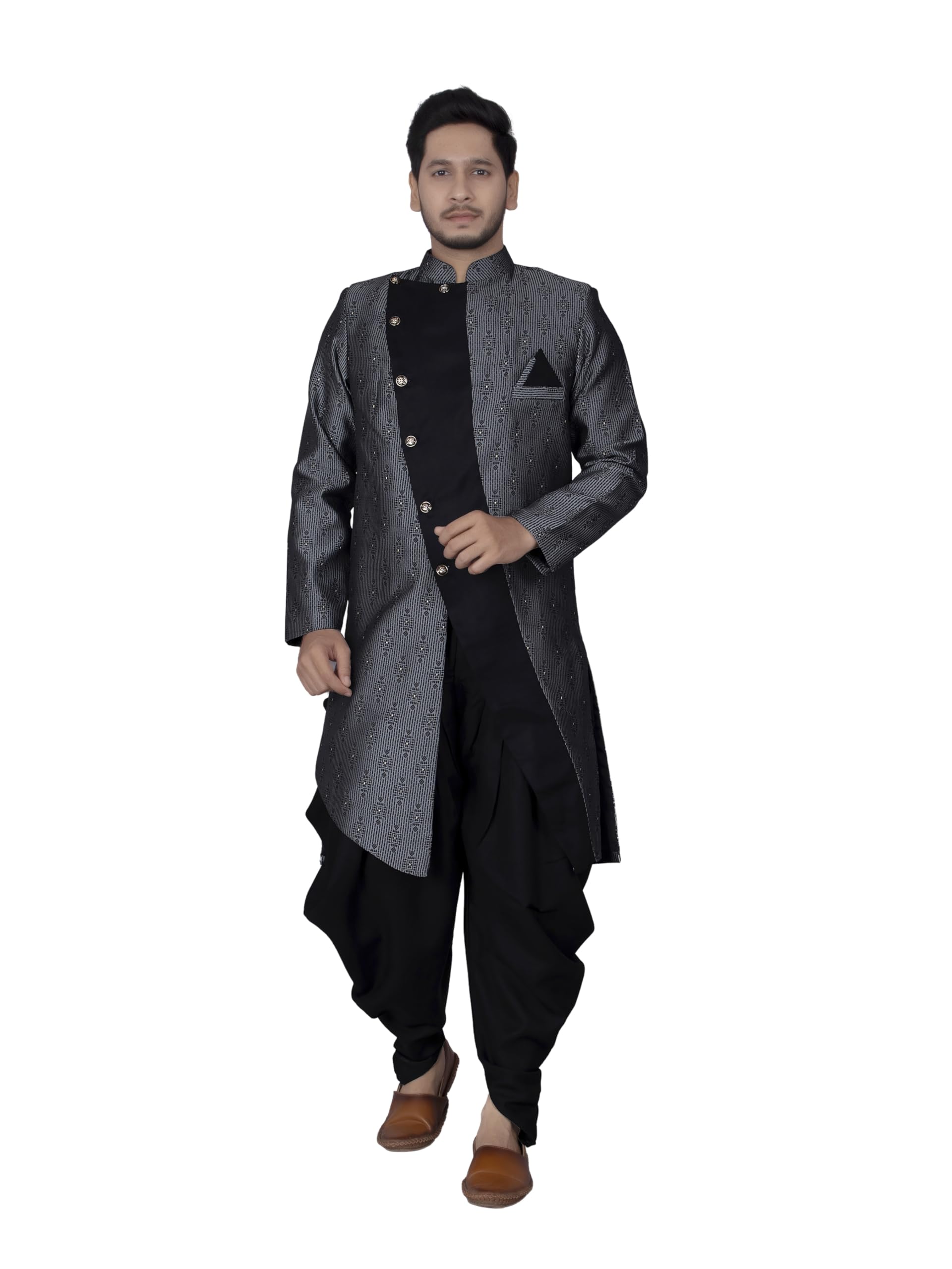 Mens Black Ethnic Wear Indo Western & Dhoti Set
