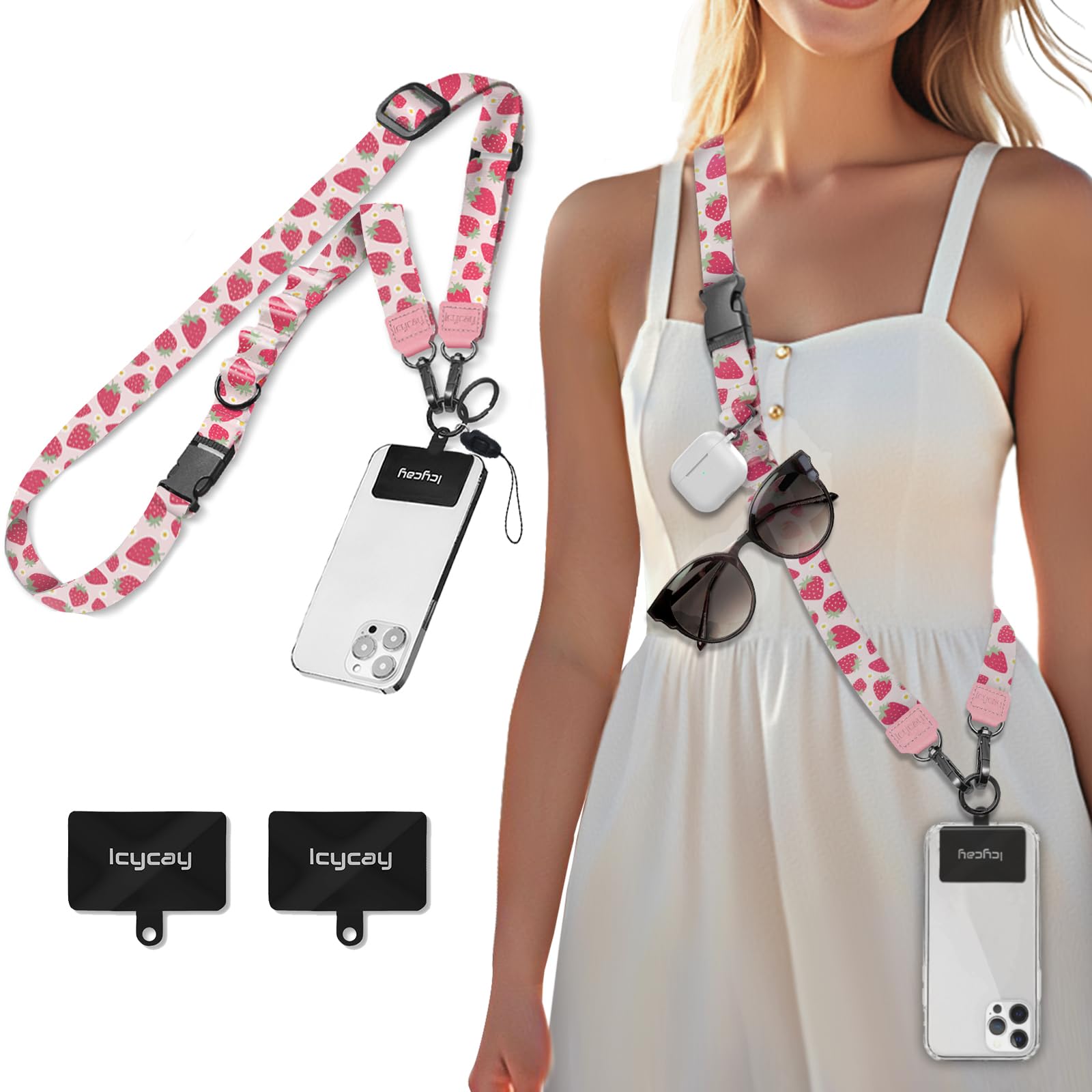Icycay Phone Lanyard Crossbody Strap Adjustable Teacher Women Strawberry