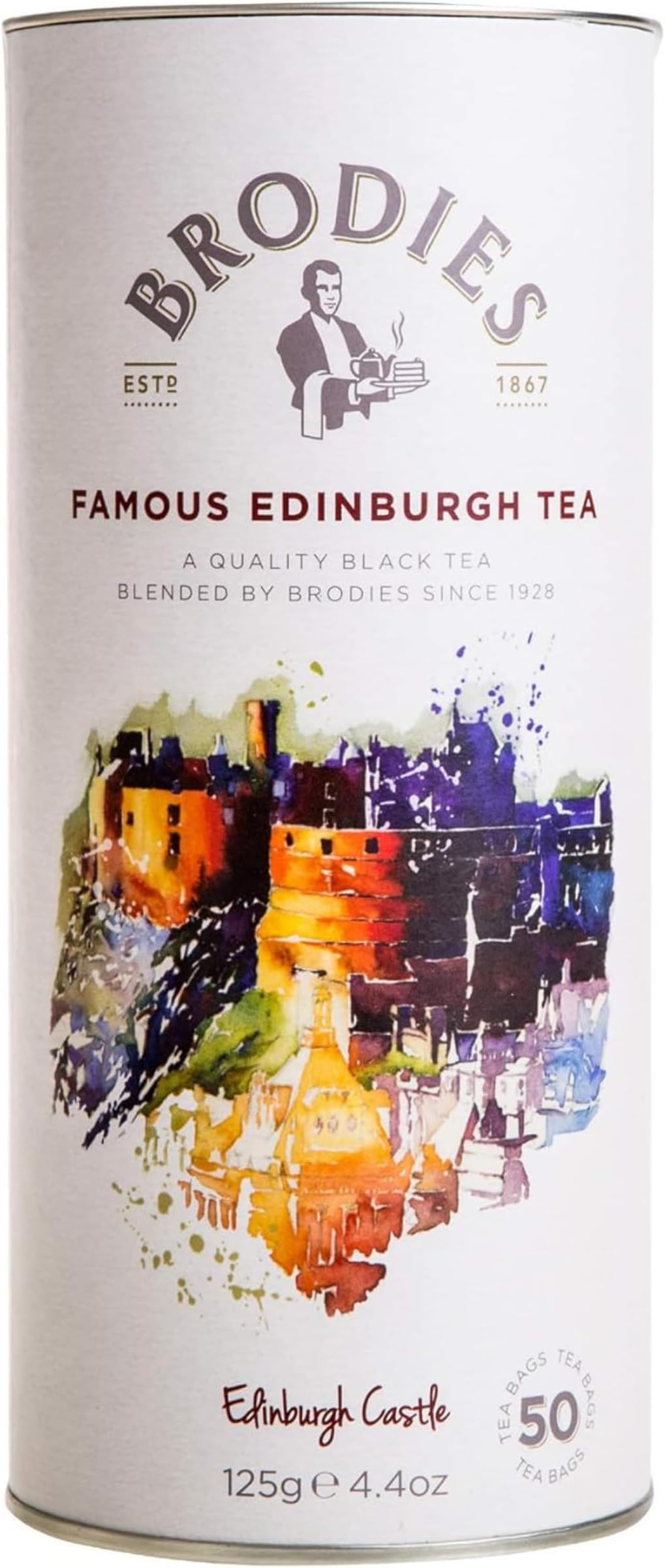 Brodies Tea, Famous Edinburgh Tea, Black Tea Imported from Scotland, Canister of 50 Bags (Pack of 1)