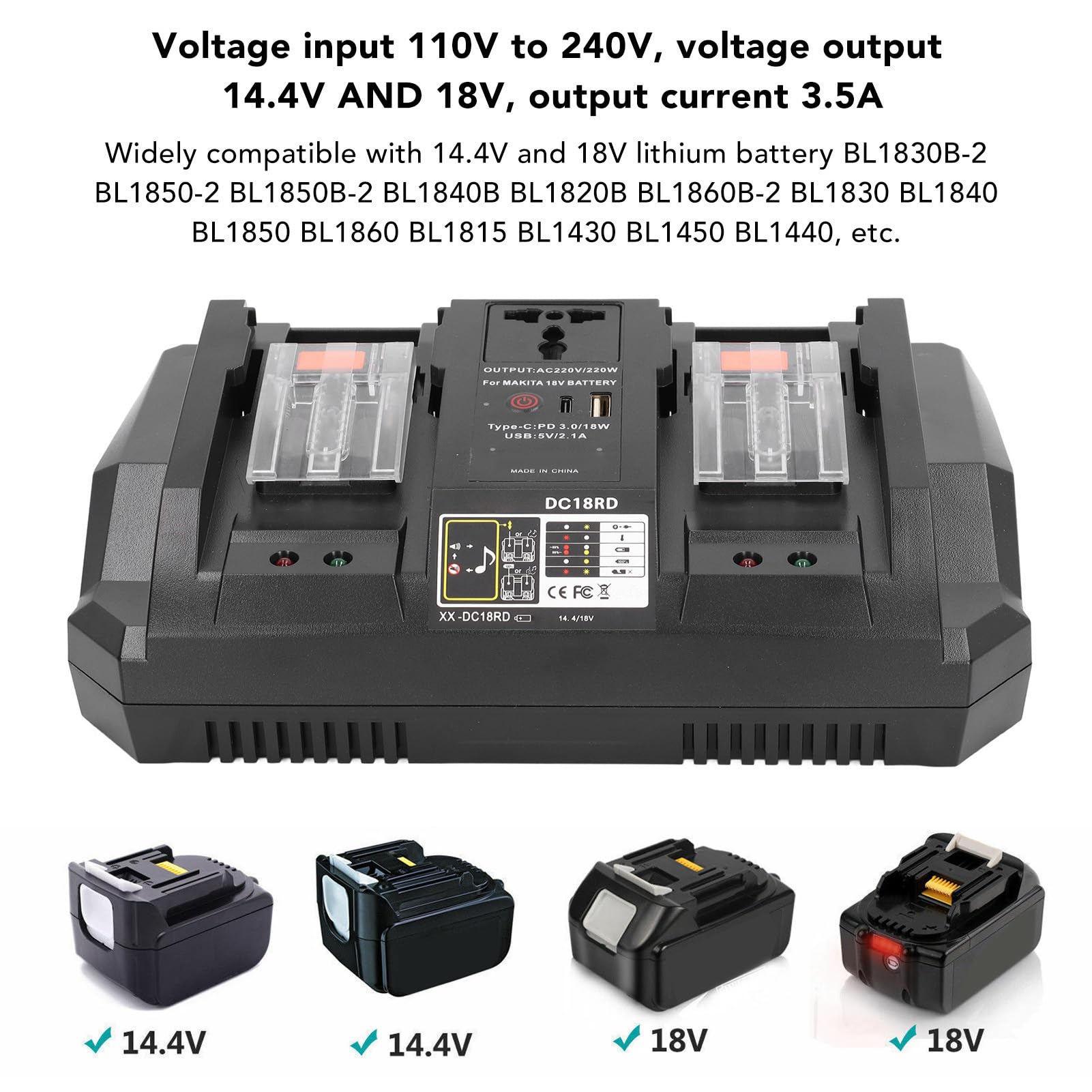 Cargador de Batería de Dos Puertos, Reemplazo de Cargador Rápido de Doble Puerto, Ahorro de Tiempo de Computadora de 100-240V (Enchufe de la UE)