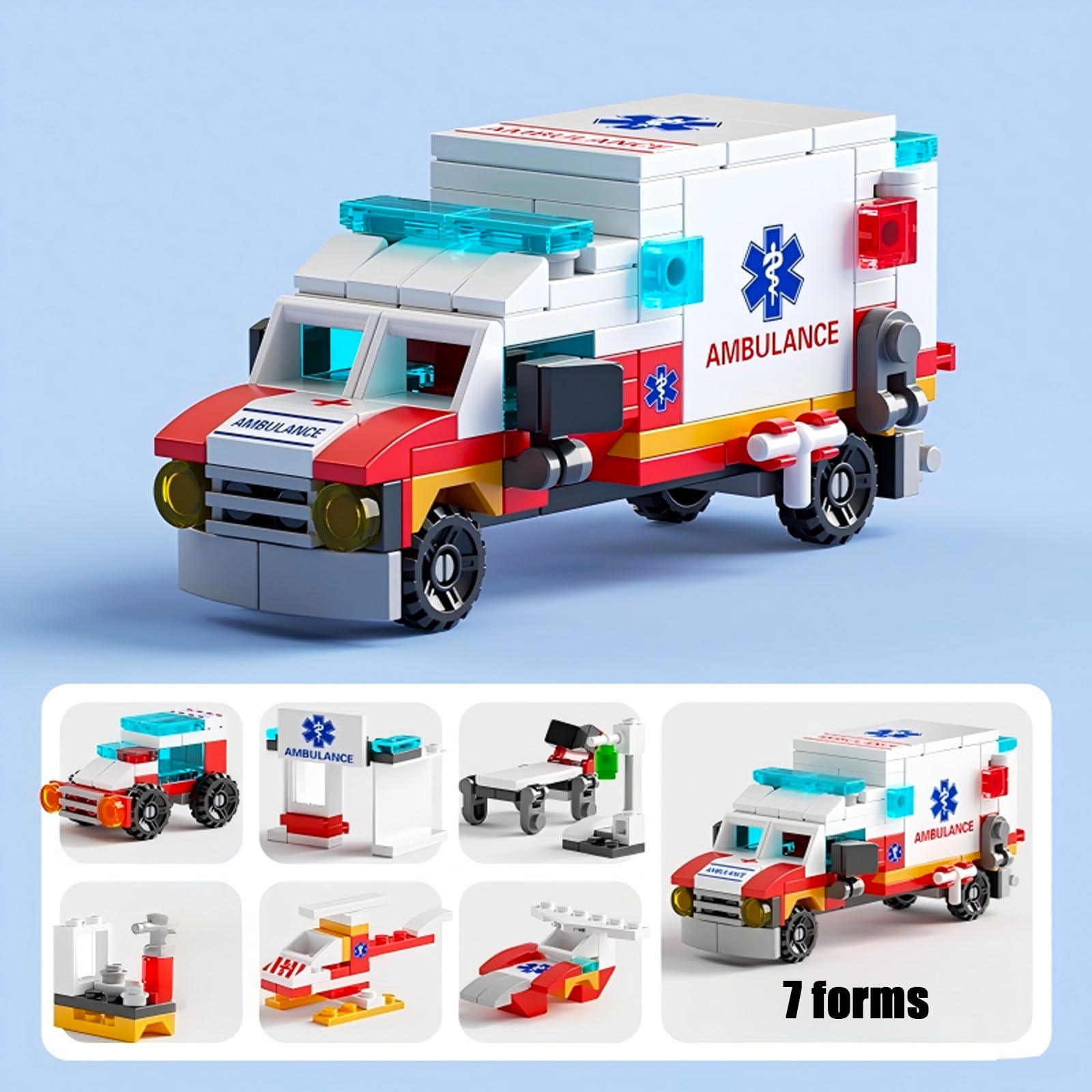 Ambulance Building Blocks Toy (122 Pieces) – 7 in 1 Emergency Vehicle Set, STEM Learning Creative Play, DIY Construction Toy for Kids Ages 6-12, Gift for Boys & Girls