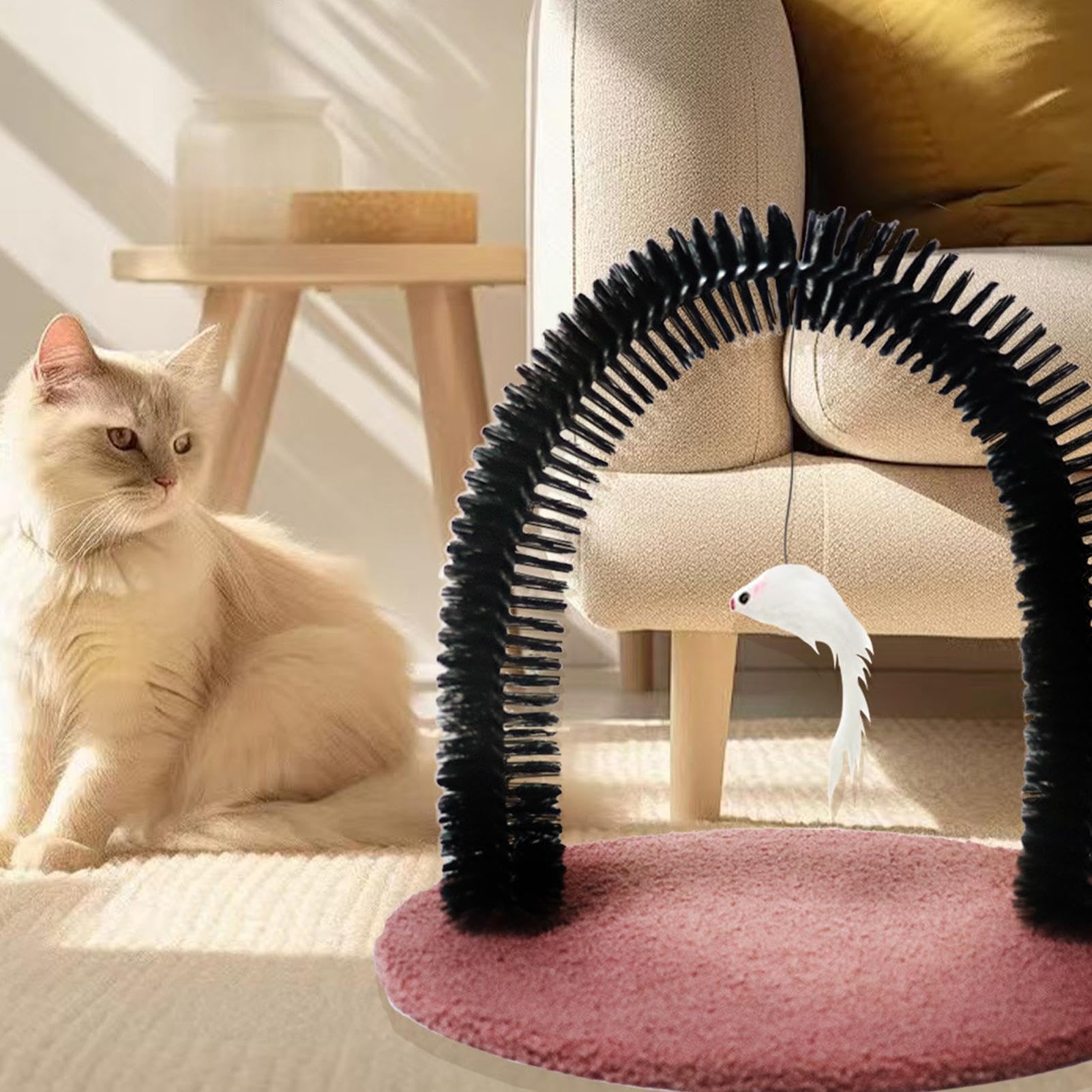 Cat Groomer, Arch Grooming Brush, 14.2x11.4x13.4inch, Shedding Massager Tool, Sturdy Bristles for Hair Removal, Self-Grooming Station, Ideal for Kittens, Cats, Rabbits, Home Use