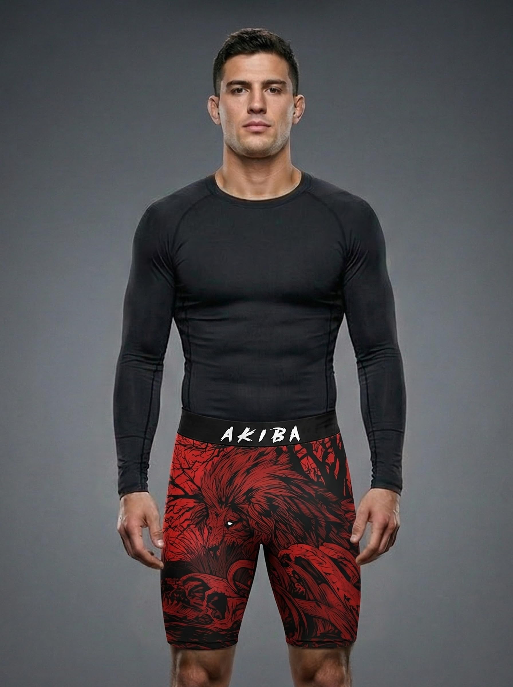 AKIBA Sport Performance Compression Unisex Shorts for MMA,Cycling, Martial Arts,Gym, Cage Fight, Muay Thai, BJJ, Boxing, and Grappling (in, Alpha, XL) red Black 1