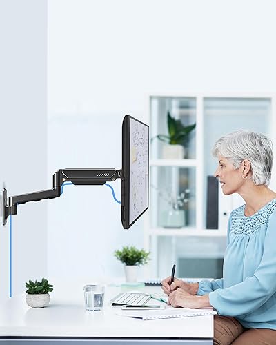 Miniatura 7 de MOUNTUP Soporte de pared para monitor único para pantalla de computadora de 32 pulgadas de máximo, brazo de monitor totalmente ajustable, soporte