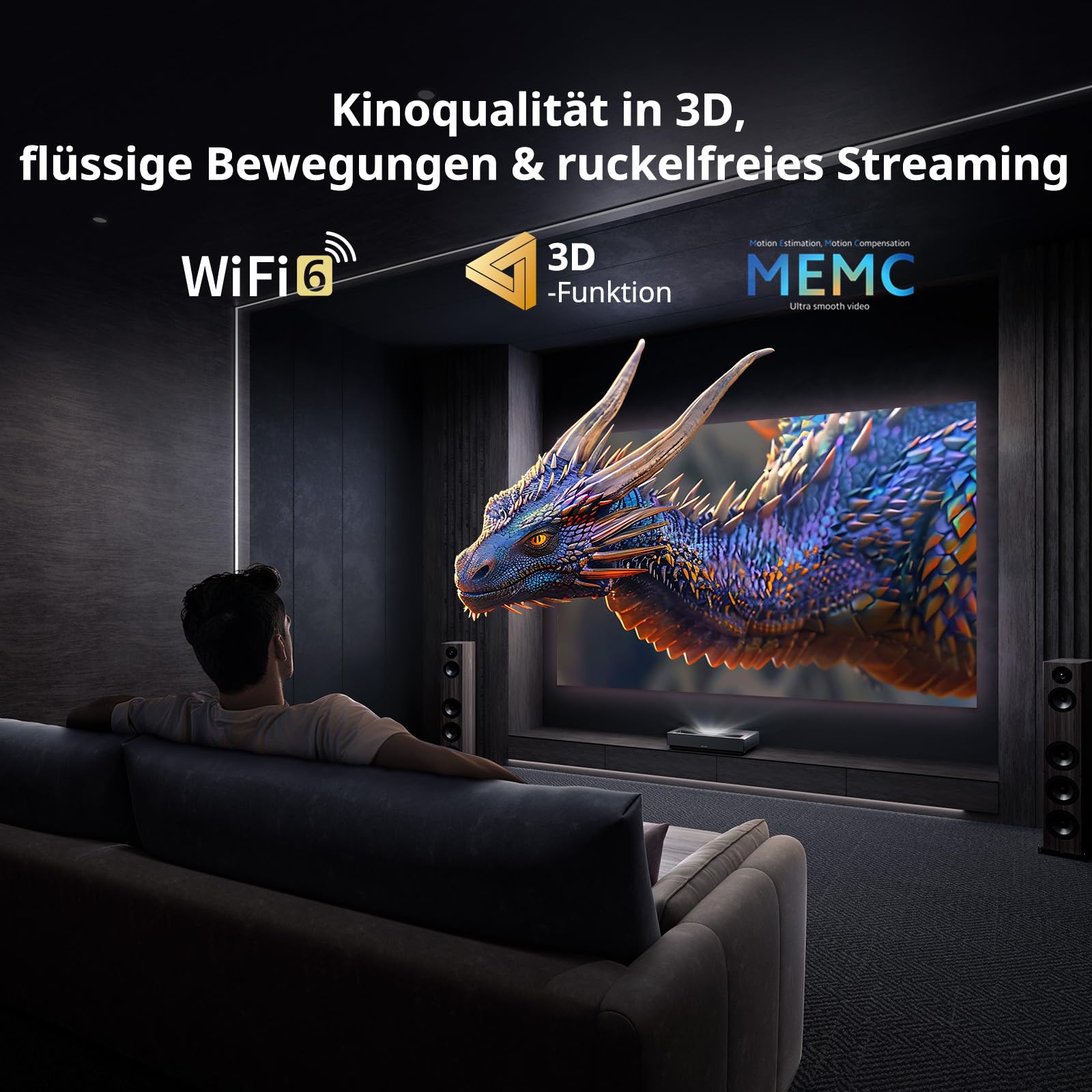 WEMAX Nova Pro ALPD Laser TV, Ultrakurzdistanz Beamer 4K mit 2100 ISO Lumen & 3D, Google TV & Google Assistant, WiFi 6, Bluetooth, Dolby Audio DTS-HD, Laser UST Heimkino Beamer für Wohnzimmer