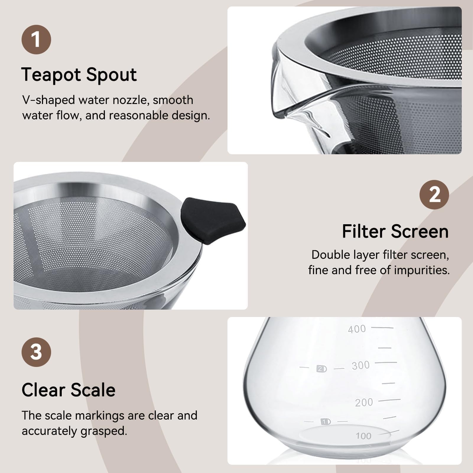 HERCHR Caffettiera in Vetro Con Filtro Permanente in Acciaio Inox, Caraffa in Vetro Borosilicato, Macchina Da Caffè a Goccia Manuale, 400ml Caffettiera Americana in Vetro per Caffè Casa Ufficio
