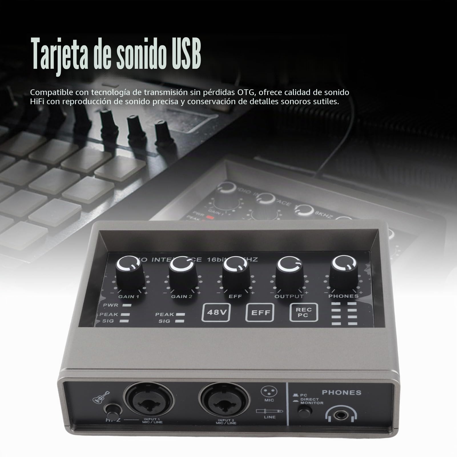 Tarjeta de Sonido en Vivo, HiFi Lossless Sound Noise Reduction DSP Sound Processing Chip USB Tipo C, Audio Mixer para PC Smartphone Live Broadcast