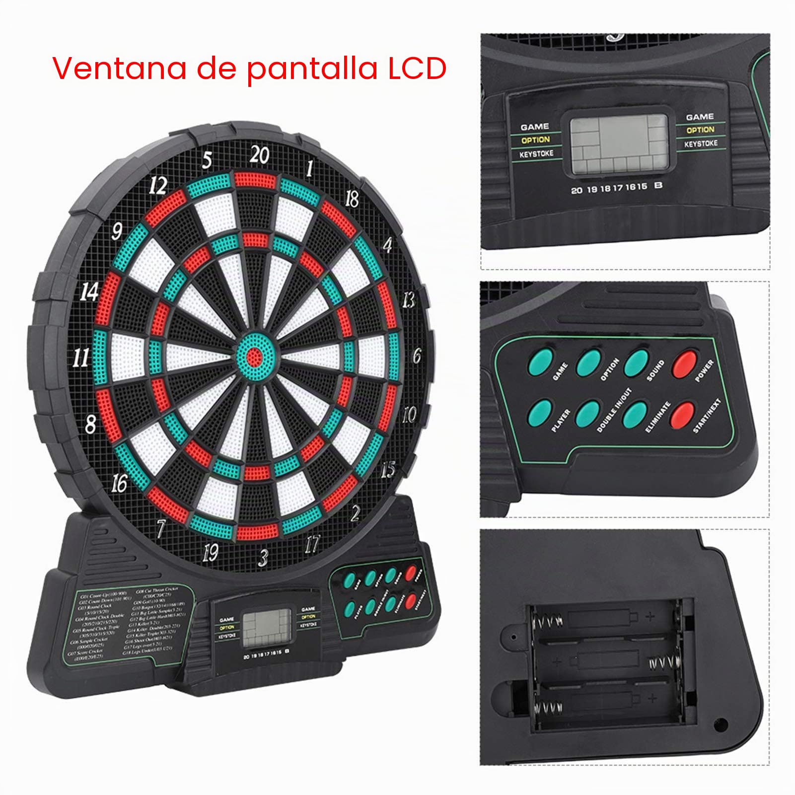 Tablero de Dardos electrónico,Tablero de Dardos Digital con área de Destino de puntuación automática,con Pantalla LCD,admite hasta 8 Jugadores,18 Juegos y 159 Opciones,para público,hogar,Oficina