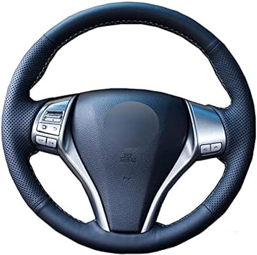 Miniatura 1 de Funda de cuero negro cosida a mano para volante de automóvil, para Nissan Altima 2013-2018 para X-Trail 2014-2017 para Qashqai 2017 DIY Fundas de