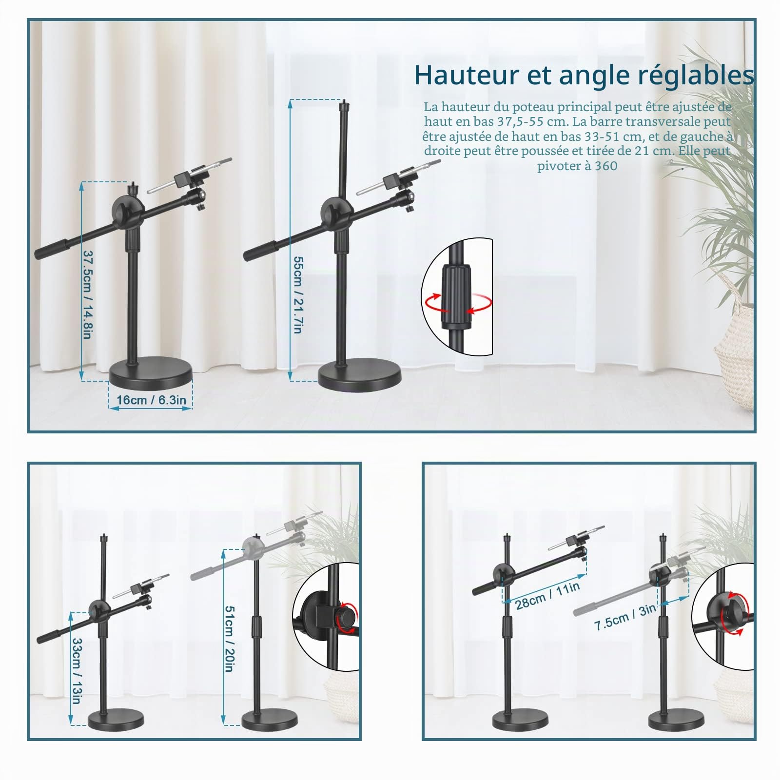 Hivexagon Trépieds, Support de téléphone Portable réglable, Hauteur et Angle réglables avec Base Ronde Stable, Parfait pour la Boutique de Diffusion en Direct de Produits (36-52 cm)