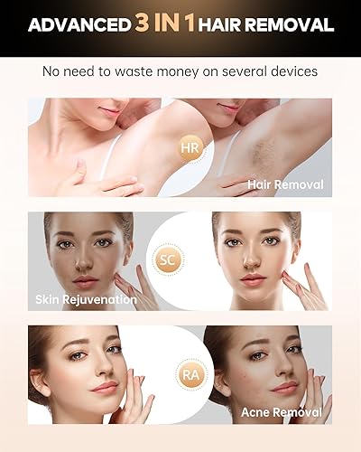 Miniatura 3 de LYSMOSKI Depilación láser con sistema de enfriamiento, depilación IPL permanente para mujeres y hombres, dispositivo de depilación 3 en 1 en casa