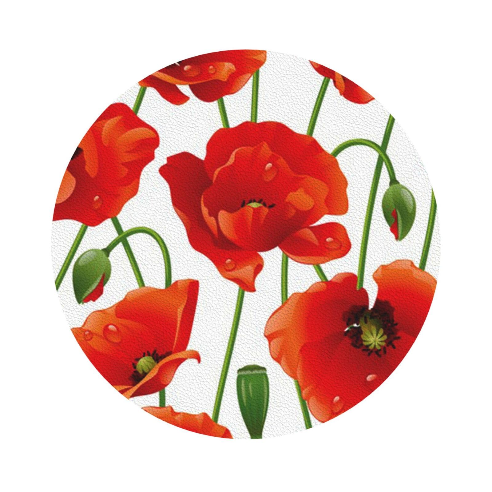 flower PU Leather Coasters Set of 6 Round Drink Coasters