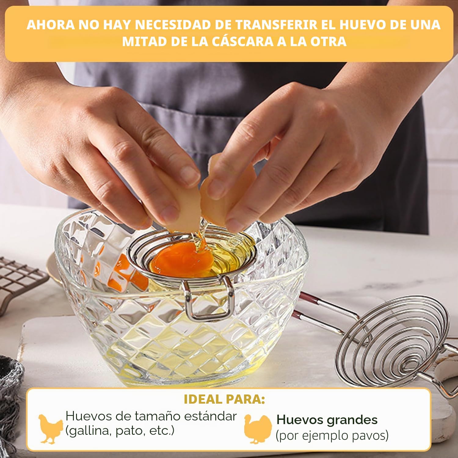 Separador de acero inoxidable para cocina - Divisor de claras y yema de huevo