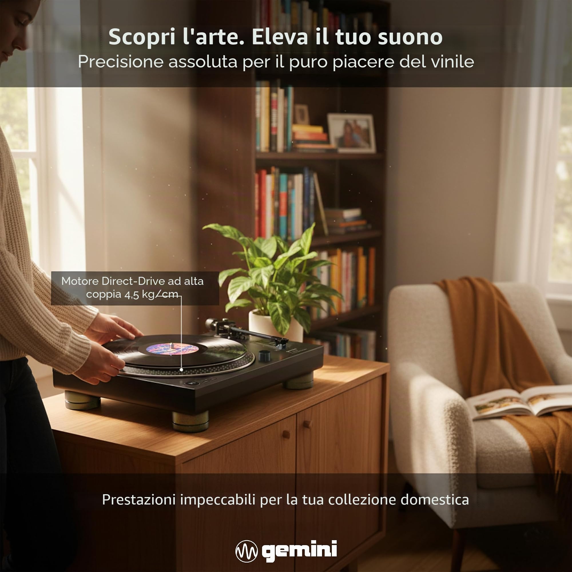 Gemini Direct Drive DJ Giradischi per dischi in vinile - Giradischi USB con preamplificatore integrato, motore ad alta coppia, controllo del passo, braccio a forma di S, 33/45/78 giri/min (TT-5000)