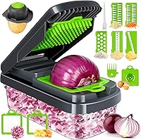 Yusshn 12-in-1 Vegetable Chopper: Multifunctional Onion Chopper with 7 Blades & Container for Salads, Potatoes, Carrots, Garlic - Grey Kitchen Essential
