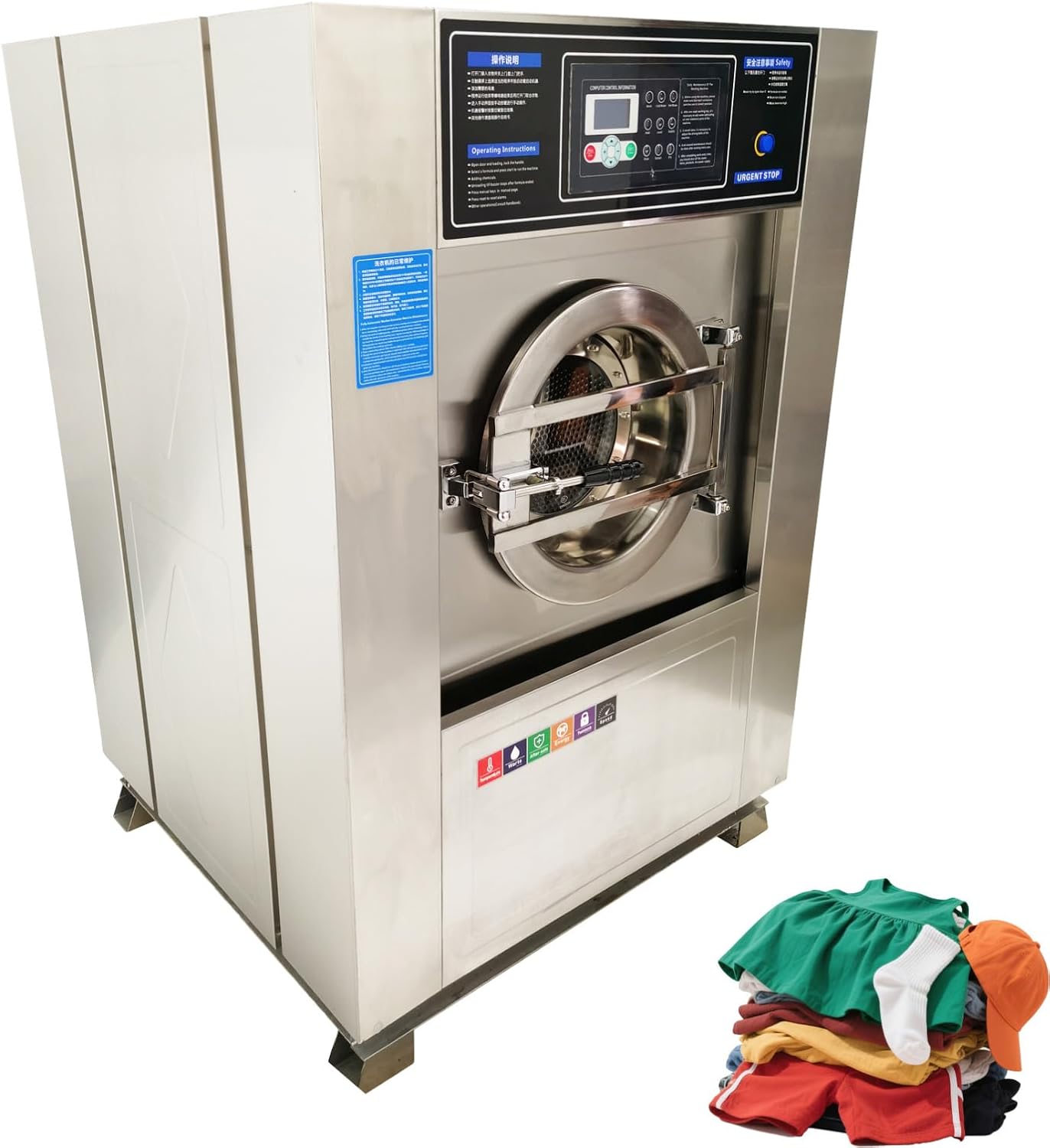 Industrial Washer Dryer Combo - 44LBS (20kg) Capacity, WASH+SPIN+DRY 3-in-1 Front Load Laundry Machine (2.2KW Power) 220V 3-phase