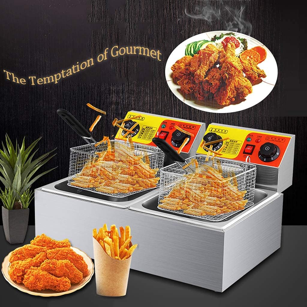 Fryer Basket 5000W Fryer Commercial Electric Fryer 12L Double Tank Fryer Stainless Steel Double Basket Fryer for Restaurant Kitchen Chip Fry,